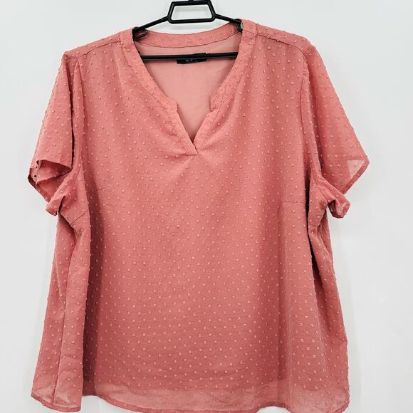 Agnes Orinda Swiss Dot Popover Top Womens Plus Size 4X Pink Sheer Overlay NWT - Picture 1 of 7